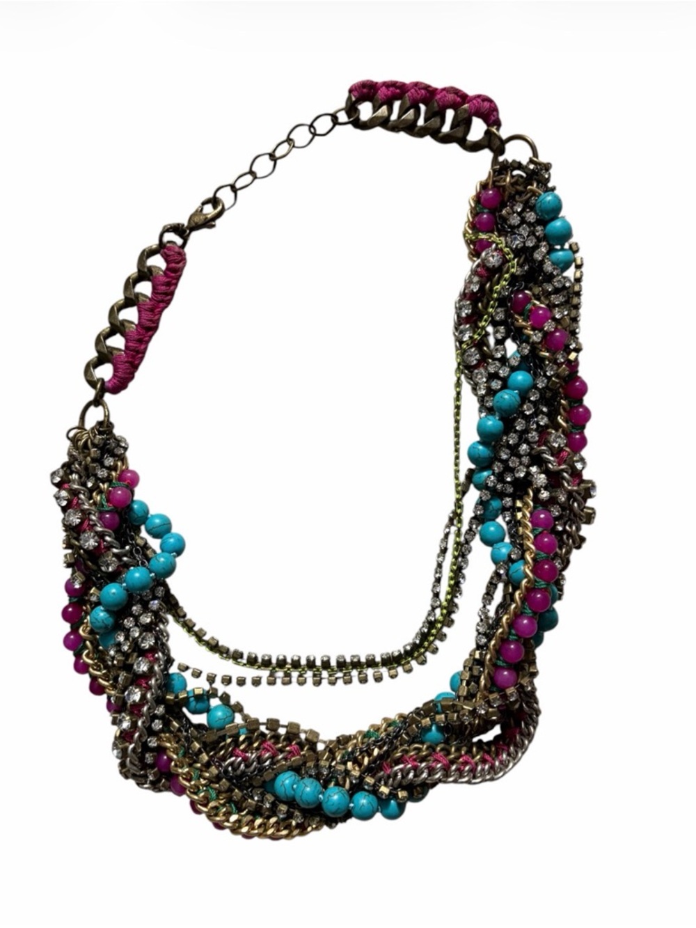 Stella & Dot Braided Multi-Strand Necklace - Turquoise & Fuchsia